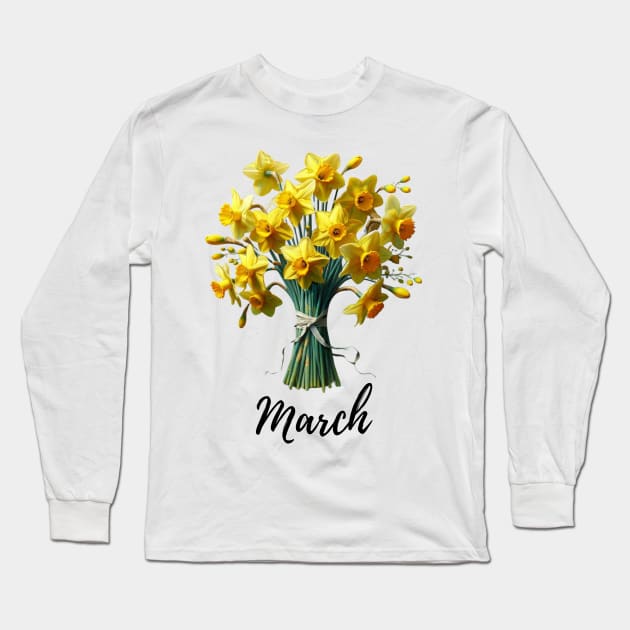 Daffodil Flower Shirt, March Birth Month, Vintage Watercolor Floral Tshirt, Mothers Day Gift, Boho Garden Tee, Cottagecore Flower TShirt Long Sleeve T-Shirt by HoosierDaddy